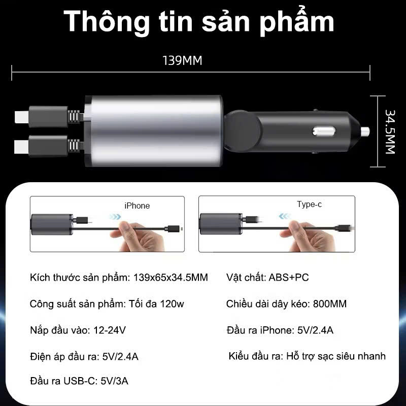 Củ xạc nhanh ô tô SIÊU BỀN 120W bảo hành 12 tháng - Ảnh 5